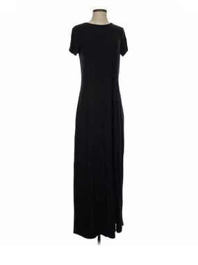 NWT Ann Taylor Loft Ribbed Knit Black Short-Sleeve Maxi Tee Dress Twist Waist SP